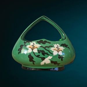 Czechoslovakian Pottery Midcentury Brides Basket ~ Handpainted Ceramic floral